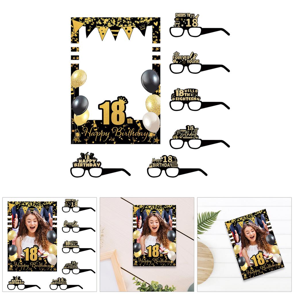 Fun Birthday Party Photo Frame and Glasses Set Birthday Photography Prop for Women Men Holiday Birthday Party Decoration