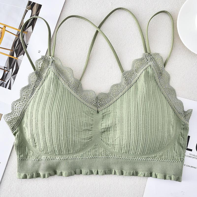 Spitzen-Tube-Top mit V-Ausschnitt und überkreuztem Rücken und Sichtschutz für Damen