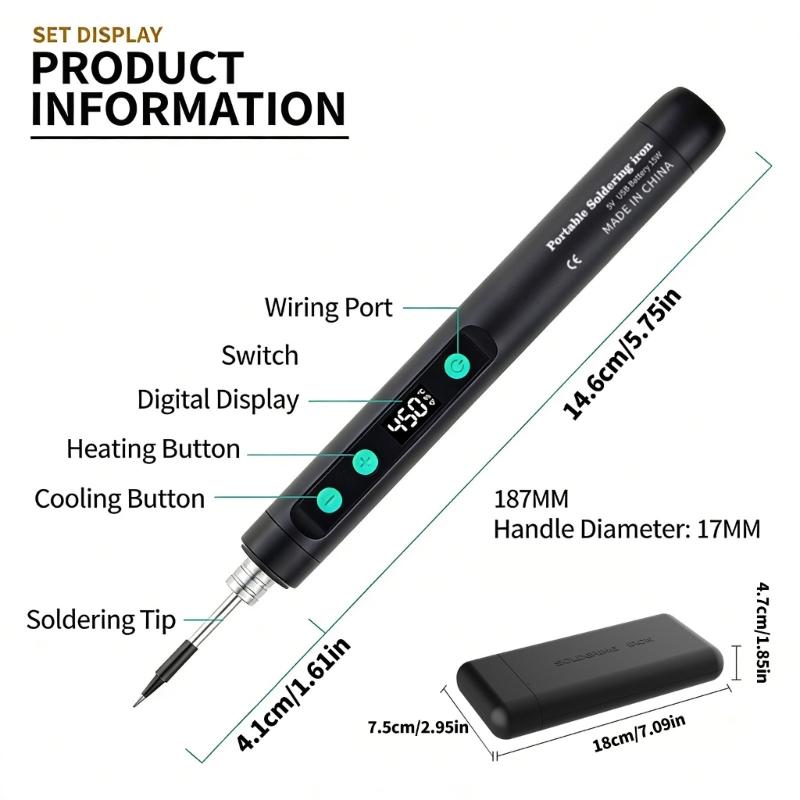 USB Soldering Iron Soldering Tool Adjustable Temperature Carrying Case Accessories Available Home Repair 230-450℃