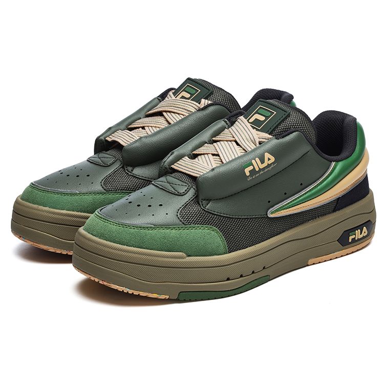 Fila Mix Thyme Thick Sole Wear-Resistant Height-Increasing Low-Top Skate Shoes Men Sneaker Black Green Yellow F12M244201FTM