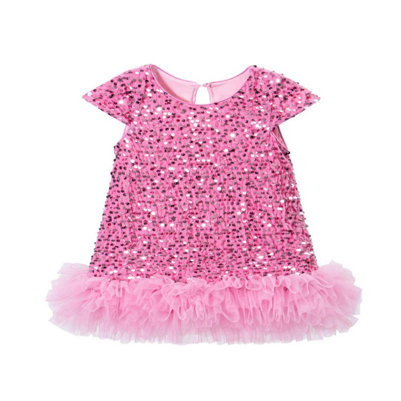 3-9 Years Kids Girls Sequin Dress with Tulle Hem