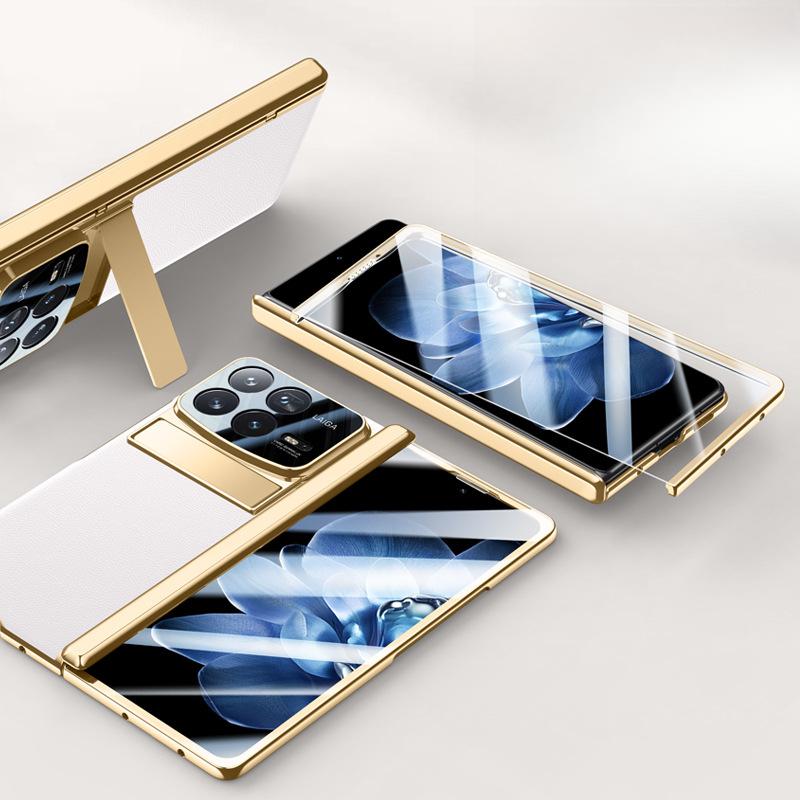 

Подходит для Xiaomi Mix Fold Чехол для телефона Пленка Встроенный Гальванизированный Шарнир MIX Fold 4 Деловой Мужской Чехол-подставка Однотонный Кожаный чехол Xiaomi Mix Fold4
