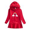 Children's Rainbow Cartoon Hooded Sweatshirt Dress with Ruffle Skirt, Pure Cotton, Long Sleeve 