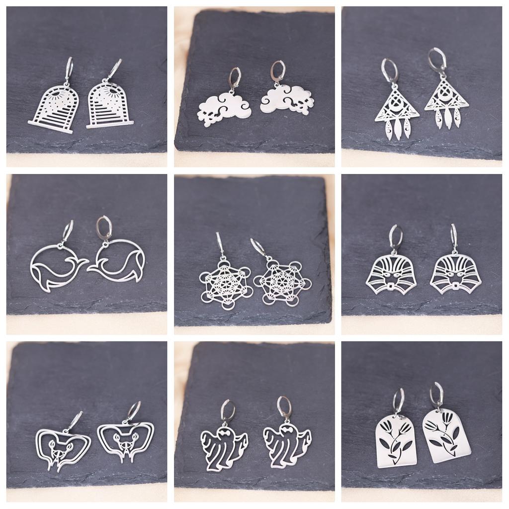 Kinitial Stainless Steel Gate To The Sky Raindrop Cloud Galaxy Solar System Ufo Ghost Earrings For Women Trendy Piercing Jewelry
