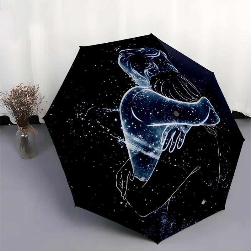1pc Galaxy Embrace Automatic Folding Umbrella - Compact 8-Rib Design, Durable Plastic & Iron, Lightweight for Outdoor Daily Use115