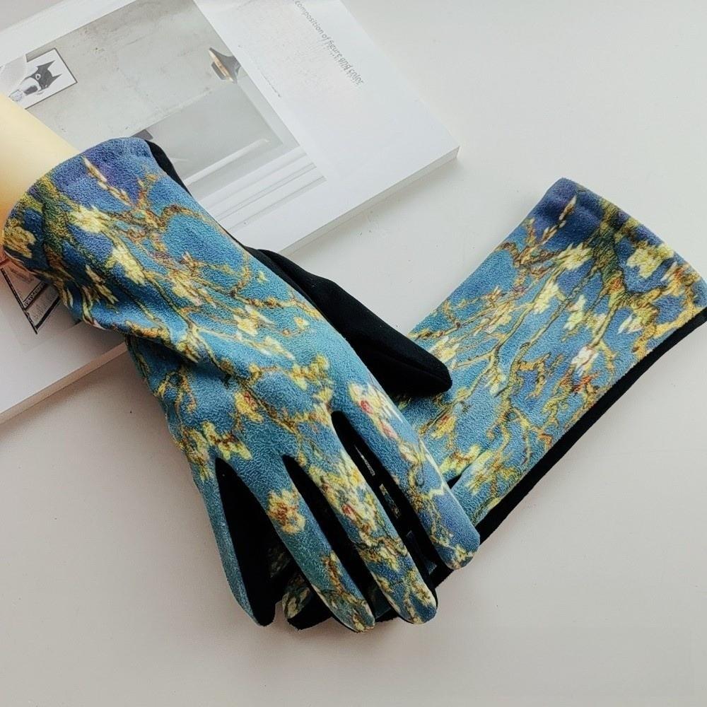 Oil Painting Print Touch Screen Gloves Thick Fleece Lining Art Printed Gloves Retro Opera