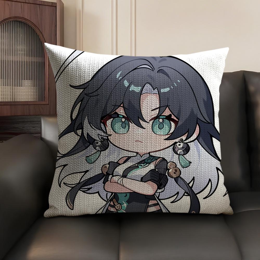 Jianxin Cute Wuthering Waves Cushion Cover Natural Linen Organic Fabric Double-Sided Printing Sofa Home Decor Gift Pillow Case