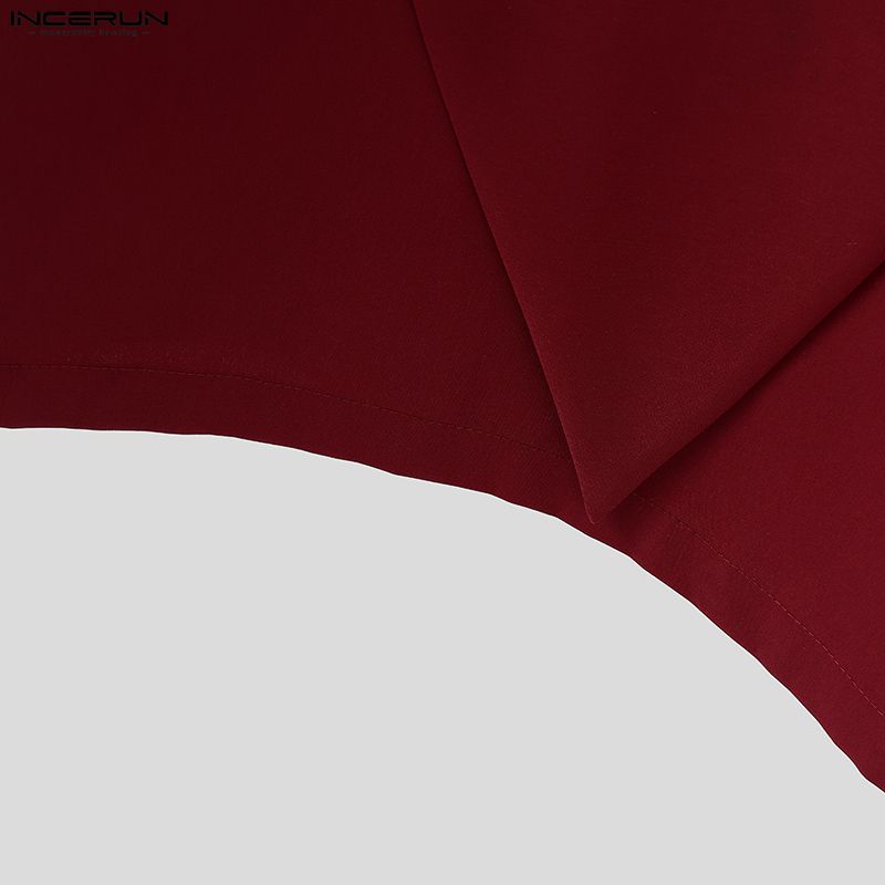 INCERUN Oversized Men Stand Neck Tie Up Long Sleeve Casual Loose Shirts