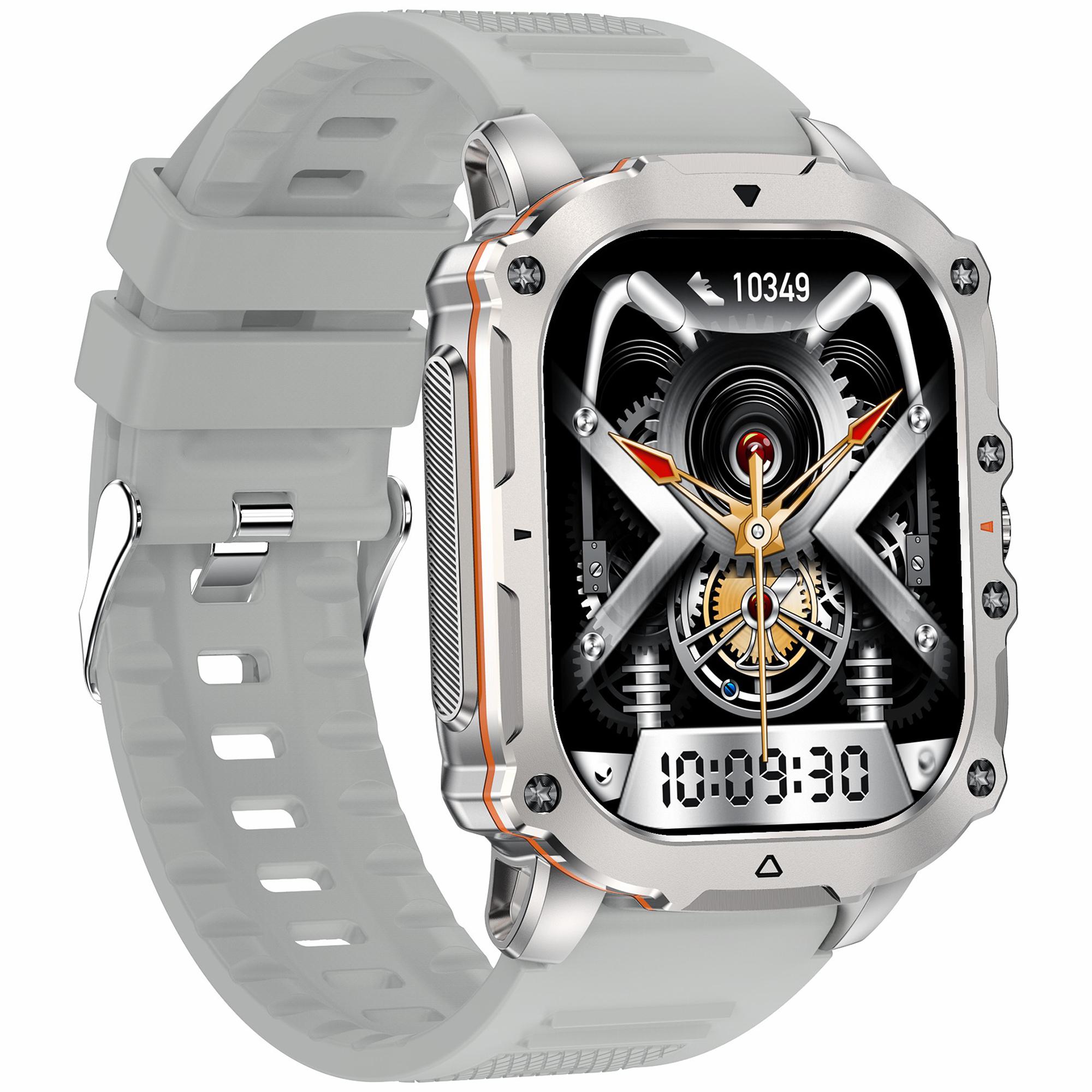 

Розумний годинник AK72 1.952 дюйма Монітор серцевого ритму та артеріального тиску Фітнес-годинник, Силіконовий ремінець Silver+Grey