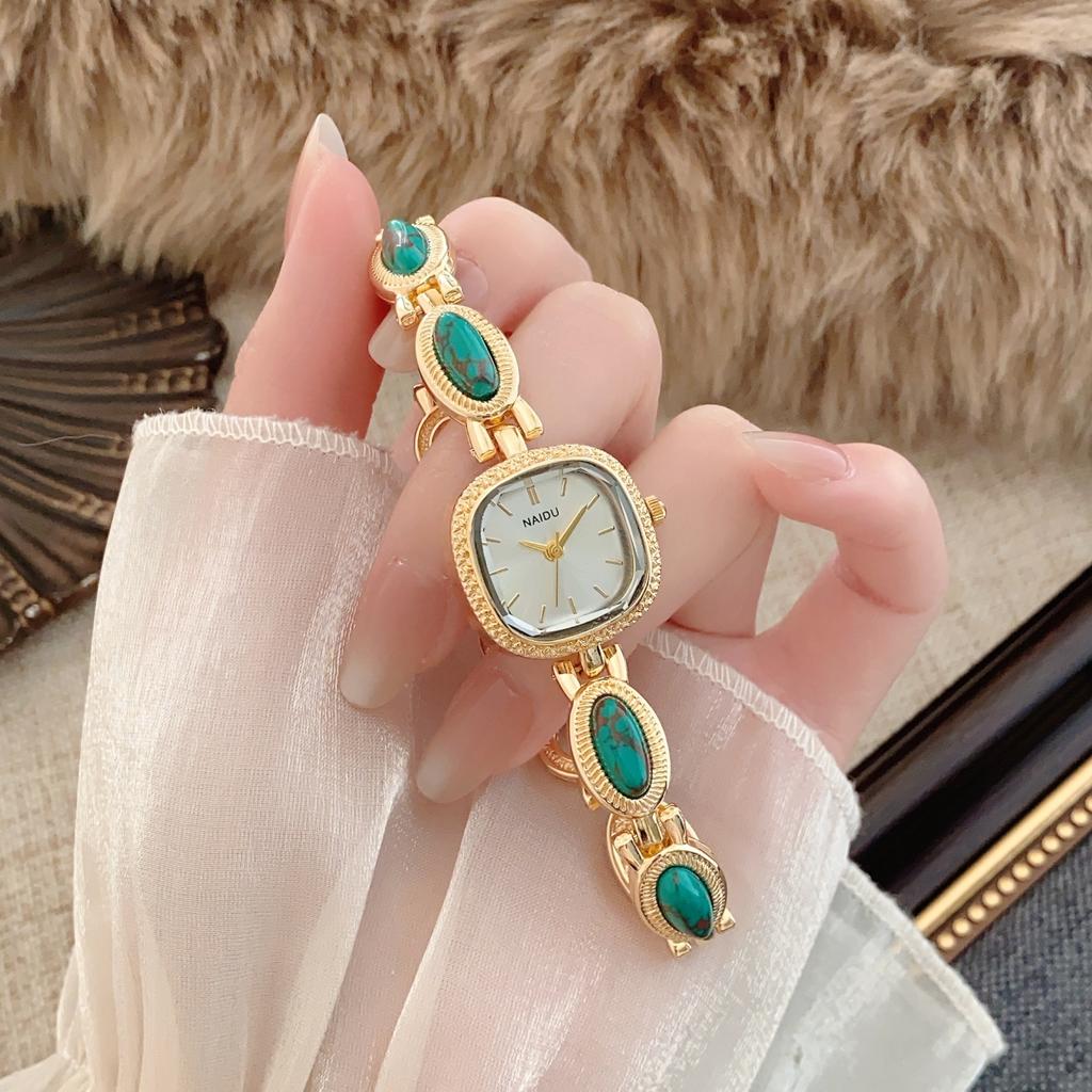 New Colorfuled Gemstones Women's Watches Elegant Square Dial Quartz Wristwatch High-end Gold Ladies' Watch Bracelet Clock