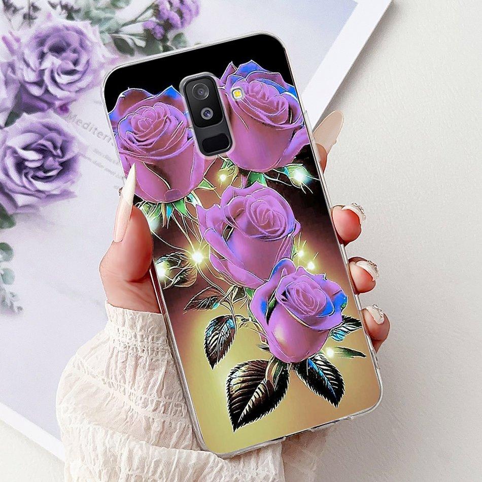 For Samsung Galaxy A6 Plus 2018 Phone Case On Samsung A6+ (2018) A6 A600F A605G Elegant Floral Cat Soft Silicone Clear TPU Cases