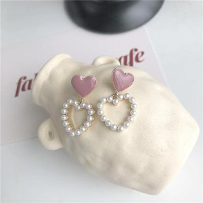 Women Hollow Out Love Pearl Earrings Sweet Temperament Drop Heart Stud Earring