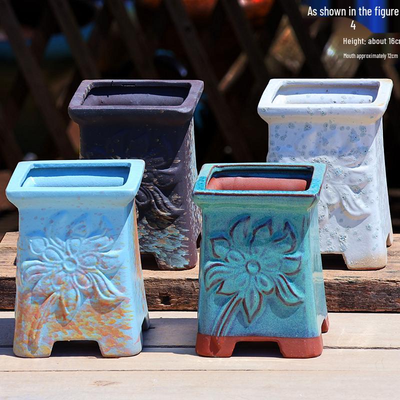 Handmade Terracotta Succulent Pot, Large Square with Gloss Glaze and Breathable Design.