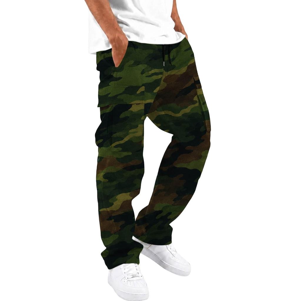 Pantalon de survêtement décontracté camouflage à jambe droite pour homme