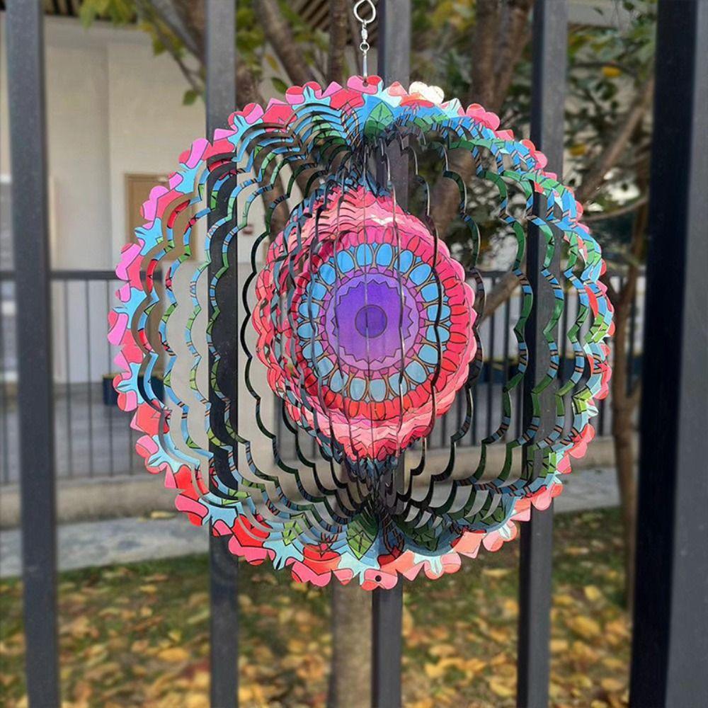 Iron 3D Rotating Wind Wheel Creative Wind Chime Craft Garden Decoration Pendant  Room