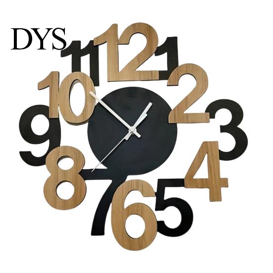 Office Decorative Clock Hollow Letter Wooden Wall Clock, Easy to Read Irregular Analog Living Room Modern Silent for Bedroom Decor