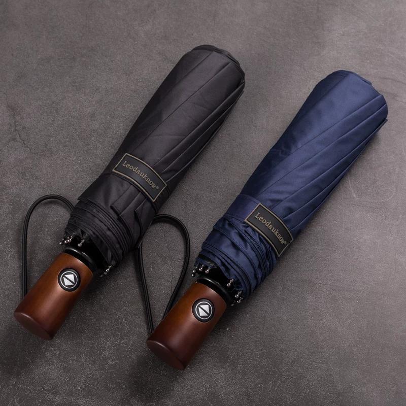 German 10-Bone Automatic Three Foldable Umbrella Business Men Thick Umbrella Bone Windproof Vinyl Sun Protective Sun Umbrella