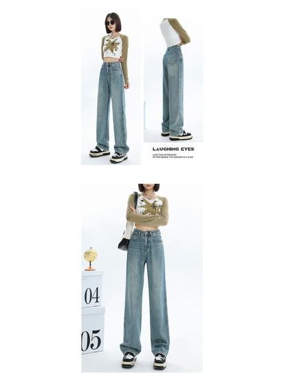 Women's Velvet Wide-Leg High-Waisted Jeans - Autumn/Winter 2025 Collection, Floor-Length Slimming Fit