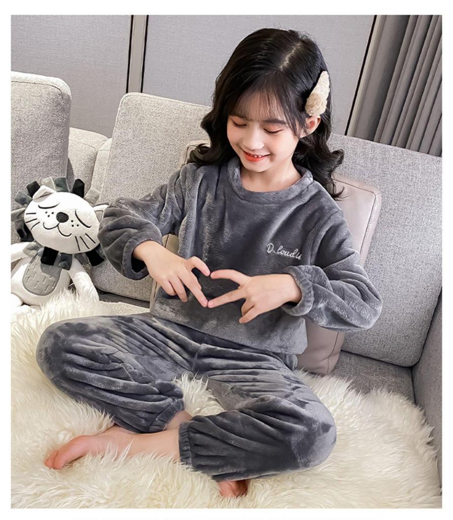 Parent-Child Flannel Pajama Set: Coral Fleece for Baby, Kid, Adult - Autumn/Winter Homewear