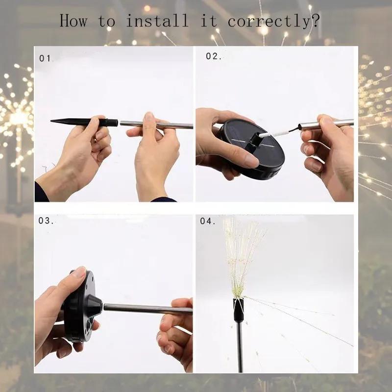 1PC Solar Fireworks Lamp Outdoor Grass Globe Dandelion Flash String Fairy lights 90/120/150/200LED For Garden Lawn Holiday Light