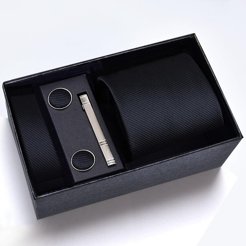 Men's Formal Tie Gift Box: Five-Piece Set with Logo, 8cm Striped Black for Weddings and Business 