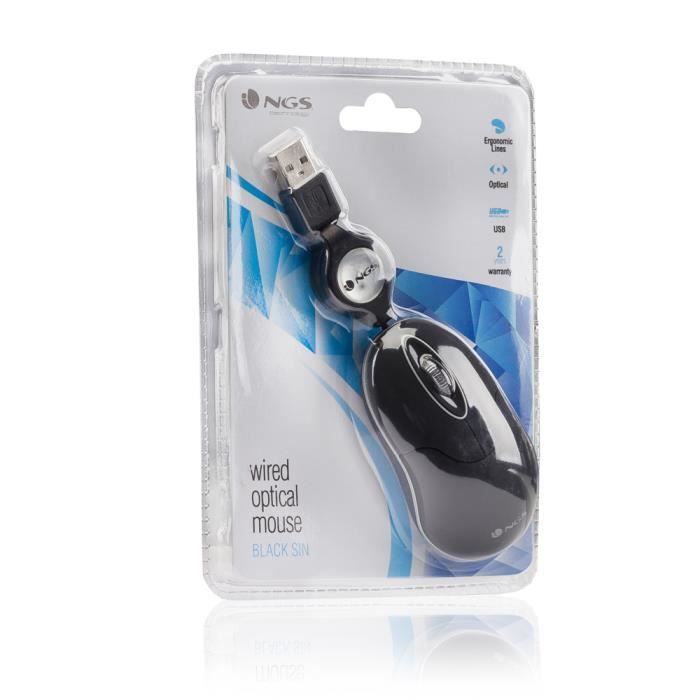 NGS Optická myš - USB - 3 tlačítka - Černá - Kabelová - 1000 dpi - Kolečka s brzdou - Symetrická