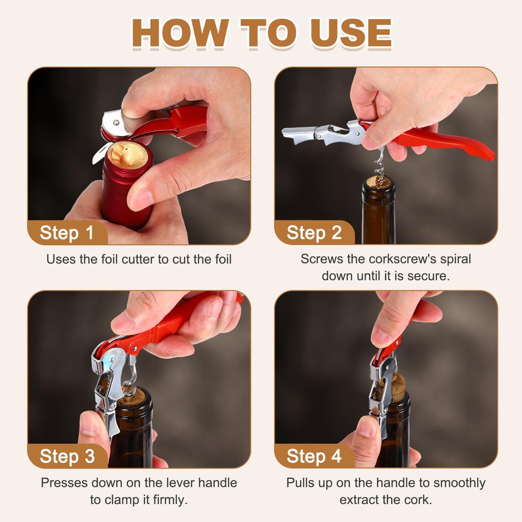 2/4 Stück Professioneller Kellnerkorkenzieher Edelstahl-Weinschlüssel mit ergonomischem Holzgriff Bierflaschenöffner und Folienabschneider