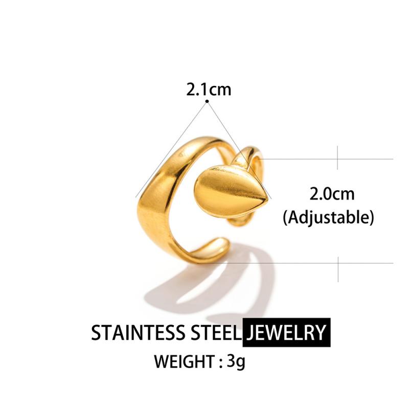 Stainless Steel Double Layer Waterdrop Open Rings for Women Unique Bending Gold Silver Color Waterproof Rings Party Jewelry Gift