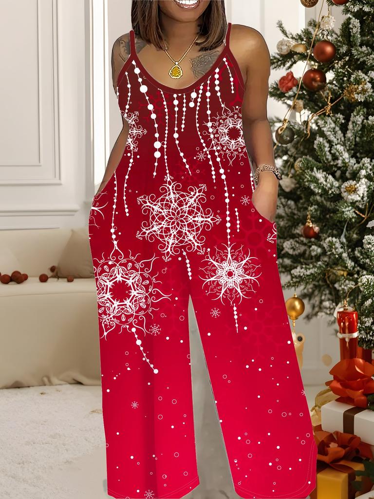 Women's Fashion Jumpsuit, Plus Size Clothing Daily Casual Fashion Wear, Graphic Christmas Printing Design,  Party Parties, Christmas Clothing