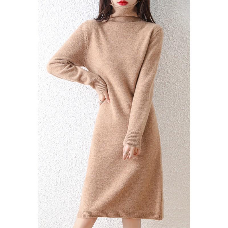 Women's Loose High Neck Wool-Cashmere Knit Dress