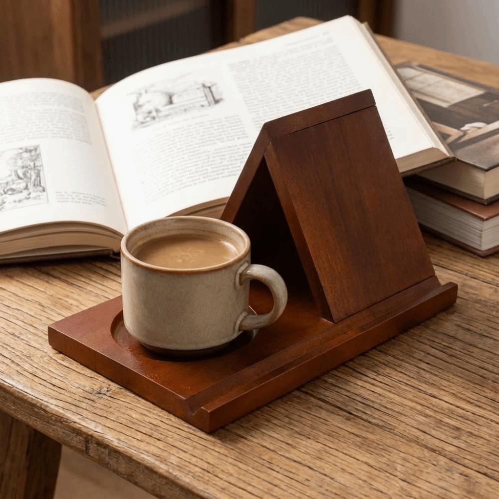 2-in-1 Dreieckiger Holz-Bücherhalter Stabiler freistehender Bücherständer Moderner Lese-Ständer Bett Schreibtisch