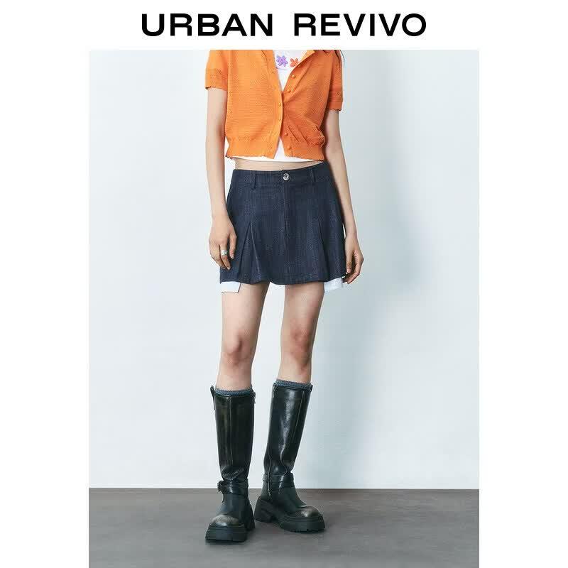 UR 2026 Autumn Women s Patchwork Denim Skirt M