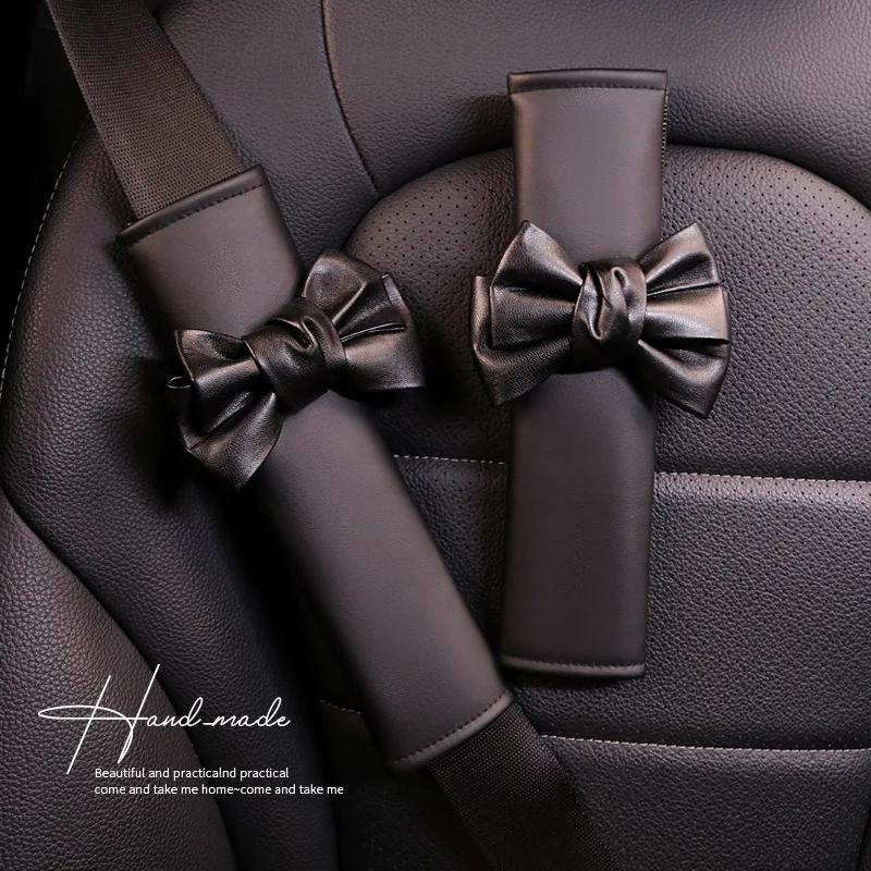 Fashion Car Seat Belt Cover Black Bow Adjustable Car Safety Belt Cover Shoulder Pad for Kids Adults Car Interior Accessories
