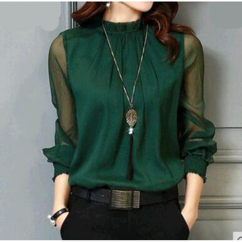 Übergröße Chiffonbluse - Damen 2025 Frühling/Herbst Mesh Rüschen Langarm Leichtes Sonnenschutz-Top