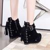 14cm Wedges Ultra-high Heel Women's Ankle Boots Thick Bottom Tassel Buckle Ladies Shoes Autumn Winter Abrasive Leather Booties