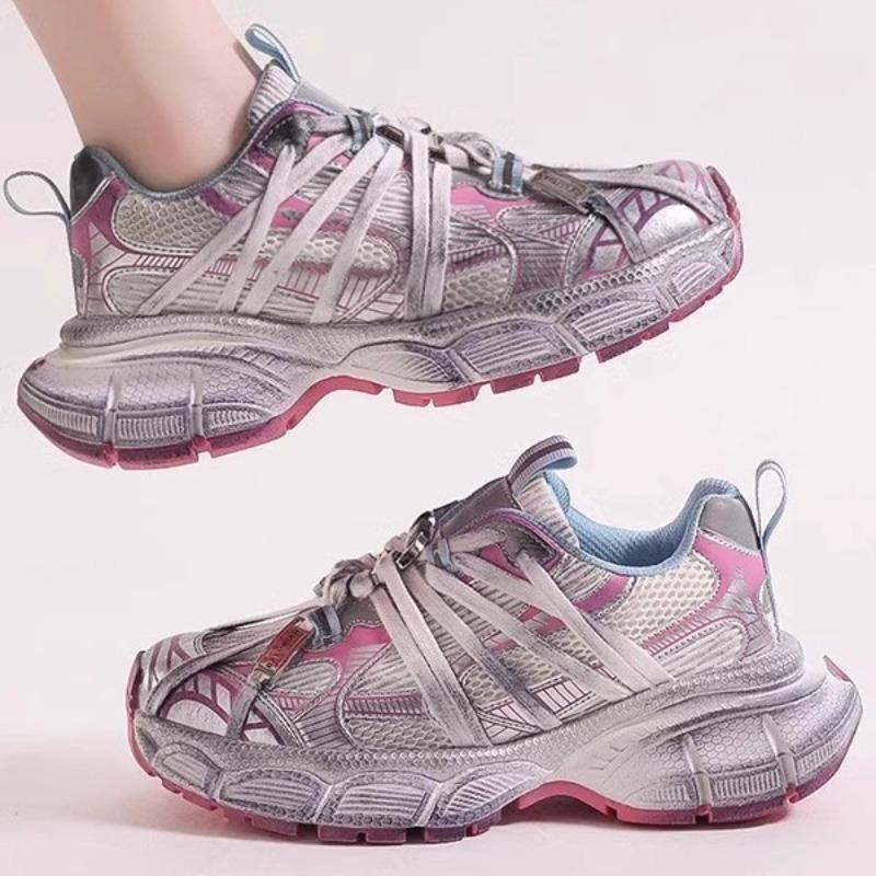 Leather Dad Shoes Women's New Thick-soled Heightening Summer Mesh Breathable Fashion Strap Sneakers