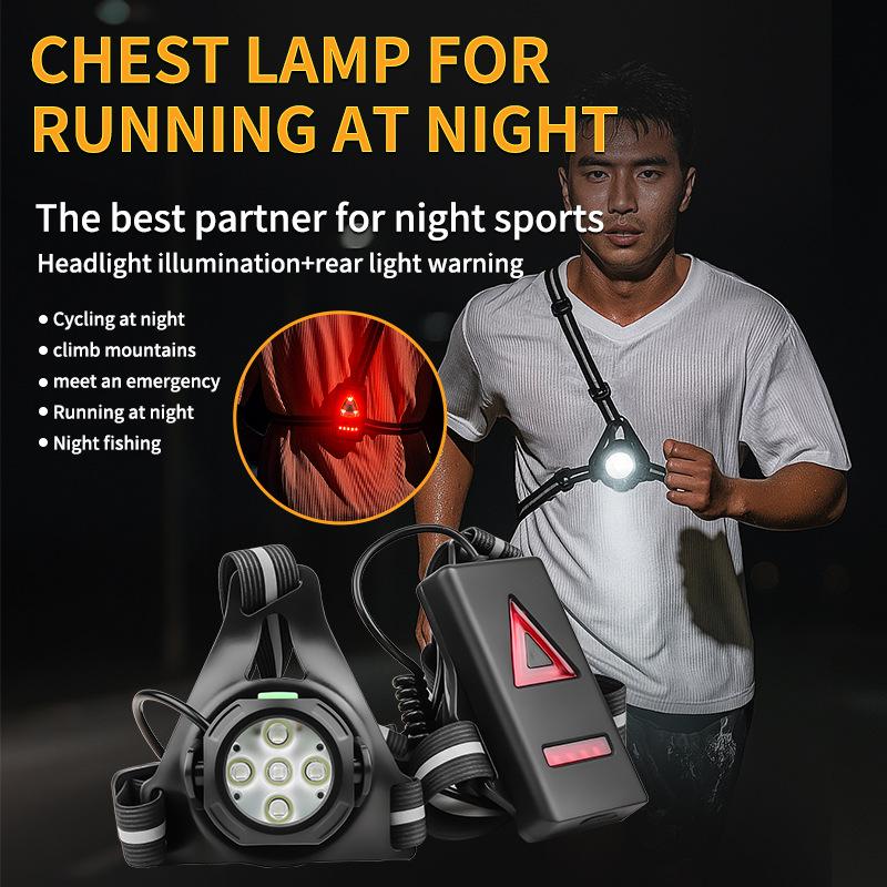 Chest Running Light Wearable LED Bike Light USB Rechargeable Red Safety Light Multi-LED Design New Sports Light