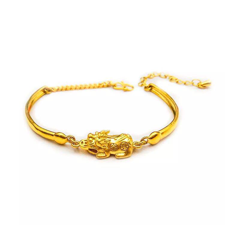 Korean Style Brass 3D Pixiu Bangle with Lucky Beads for Women