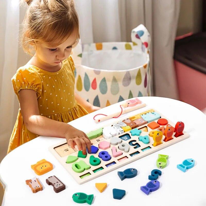 Montessori Wooden Toys Kids Busy Board Shape & Number Matching Digital Shape Educational Toys for Children Gifts