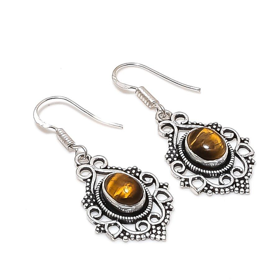 Натуральный камень Тигровый глаз Серьга из серебра 925 пробы 1,65  AE-11896