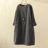 Women's Round Neck Long Sleeve Corduroy Midi Dress Loose A-Line Dress Vintage Retro Solid Color Casual Plus Size Shift Dress