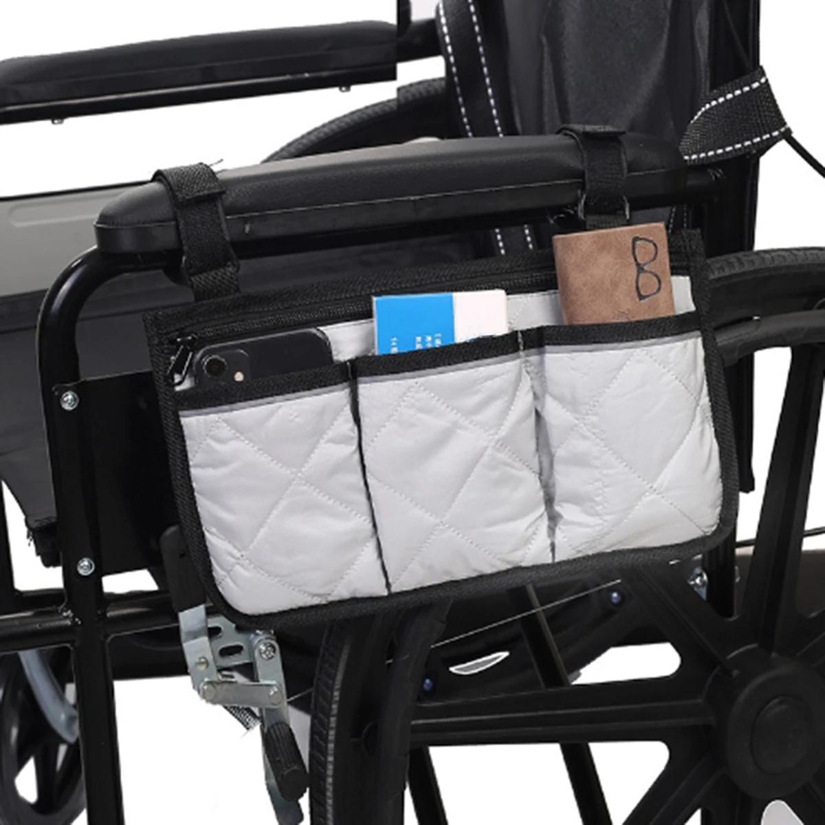 

Wheelchair Side Armrest Bag Reflective Strip Portable Velcro Polyester Storage and Hanging Bag Tool Storage and Organization 32cm 18cm серый