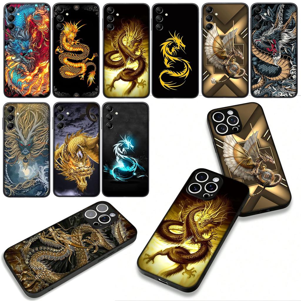 for Motorola Moto G54 G05 G24 G55 G75 G85 G15 G57 G86 Power Edge 50 30 Ultra Fusion neo Pro Case Golden Black Dragon Wallpaper