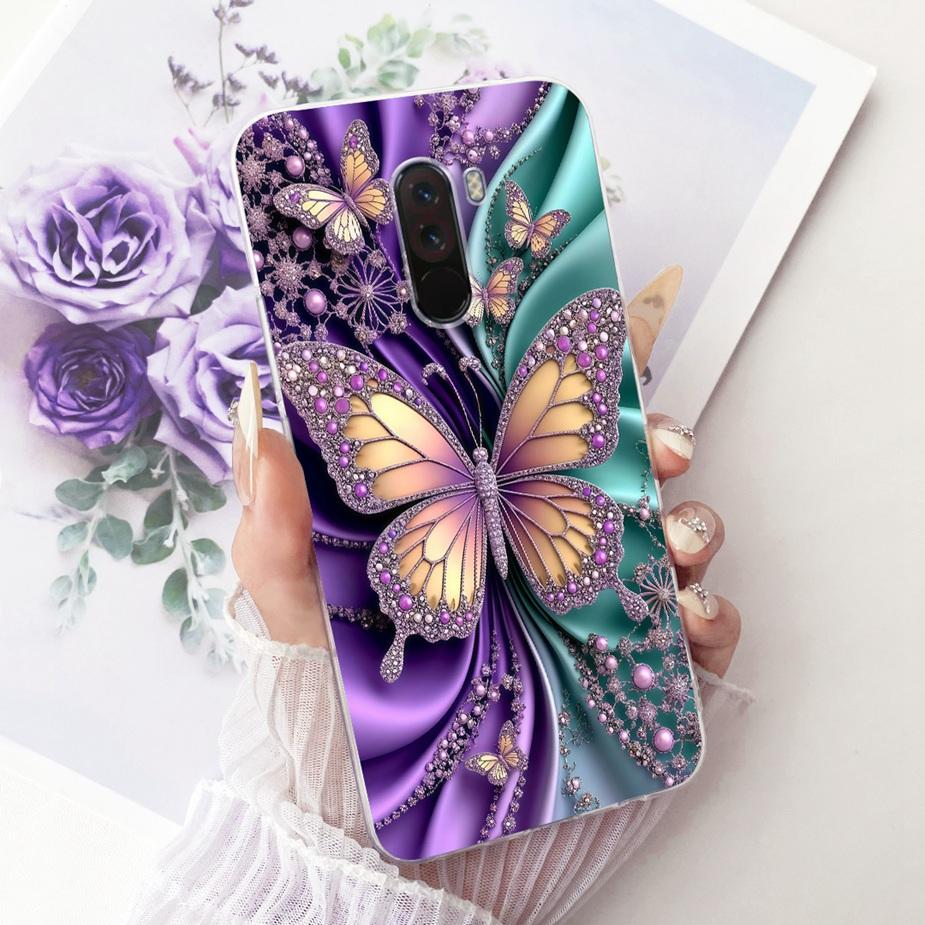 Para Xiaomi Pocophone F1 Funda Lujo Lazo Flores Pintadas Cubierta 6.18'' Suave TPU Funda para Teléfono Para Xiaomi Poco F1 PocoF1 Fundas Bumper