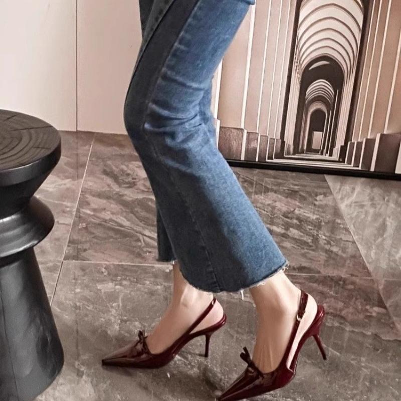 Fashion 2025 Summer New French Bow High Heel Shoes with Bow Head and Fashionable Sandals Pointed Thin Heels Women's Shoes