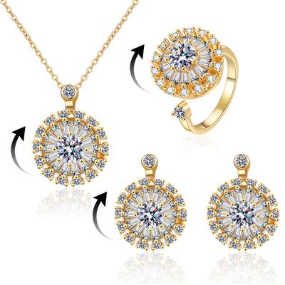 2026 Fashion Rotatable Sunflower Earrings Ring Set Full of Diamond Daisies Collarbone Chain