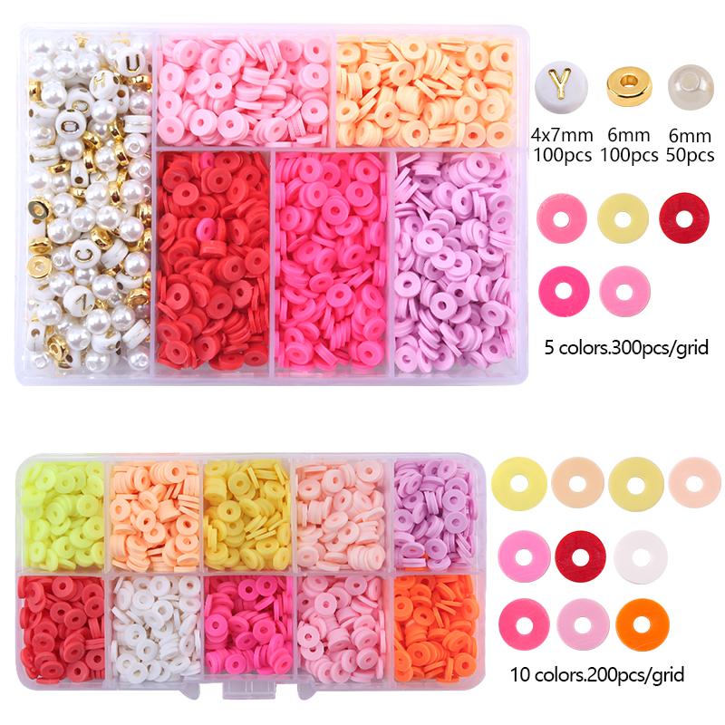 6mm Polymer Clay Beads Kit Flat Round Spacer Beads Kit with Alphabet Beads Pearls for Bracelets Necklace Making Jewelry DIY