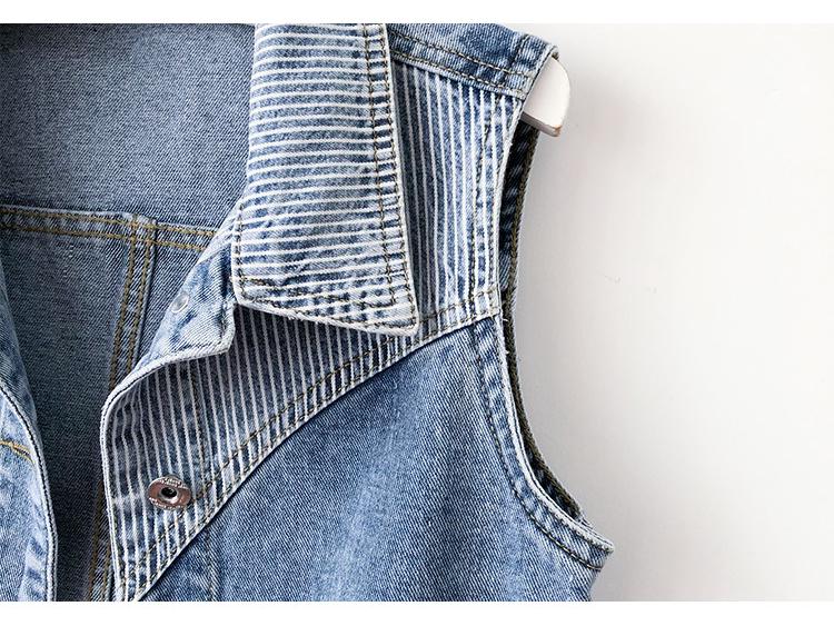 Women's Striped Patchwork Denim Vest 2023 - Slim-Fit Sleeveless Gilet for Spring/Autumn Layering