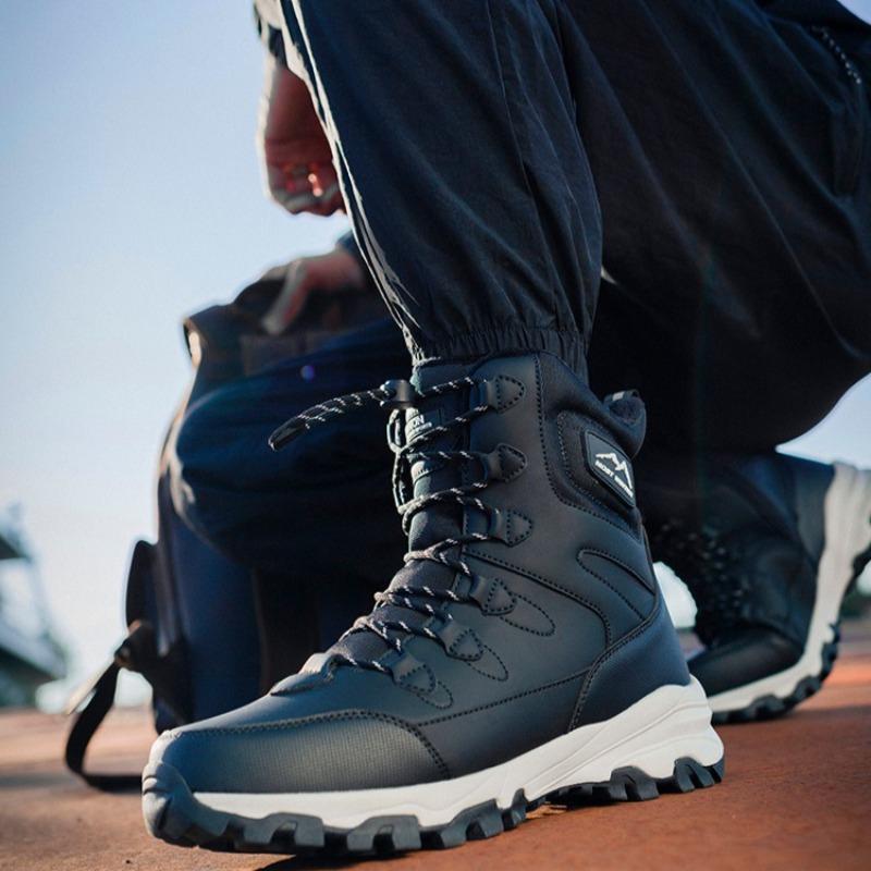 Fashion Winter Mens High Top Boots Couple Cotton Boots Thick Plush Warm Snow Boot Outdoor Non Slip Hiking Boots for Men Waterproof Botas