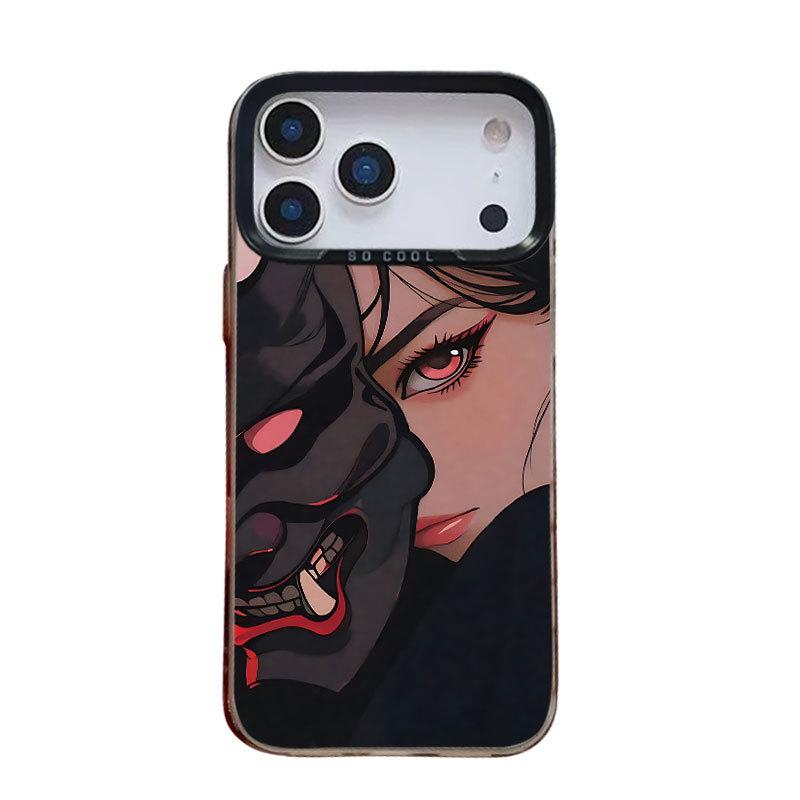Silver Cartoon Masked Girl Phone Case for iPhone 17, 16 Pro Max, 15 Pro, 14, 13